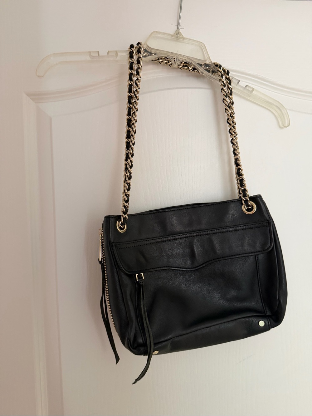 Rebecca Minkoff Black Leather Shoulder Bag with Gold Chain Strap